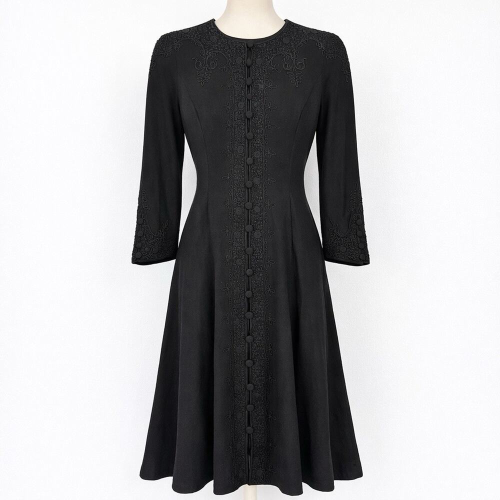 VTG Carmen Marc Valvo Victorian Full Length Embroidered Wool Coat Dress 4